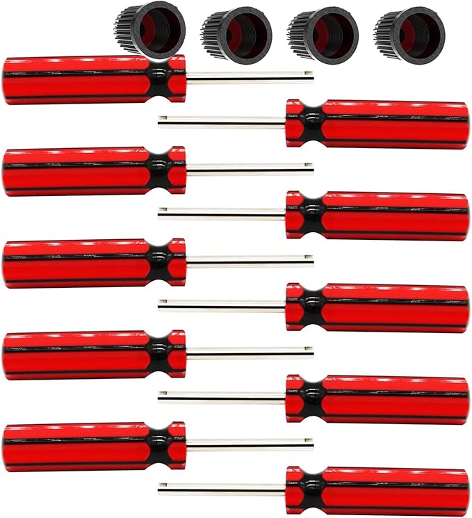 10 Pcs 6523339 Valve Core Removal Tool w/4 Tire Valve dust Cap Automotive Car Motorcycle Truck Bike Screwdriver Valve Stem Core Remover Tire Repair Install Tool