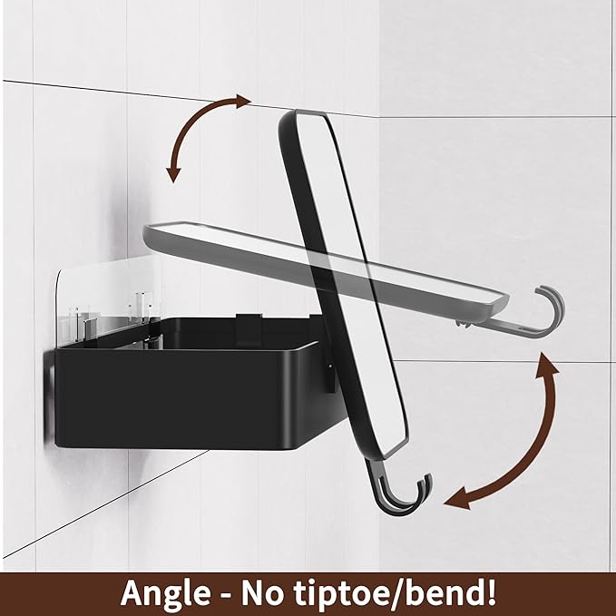 Daoun Shower Caddy Adhesive, Rustproof Shower Organizers with Removable Anti-Fog Mirror and Hooks, 2 Pack Large Capacity No Drill Bathroom Accessories Black