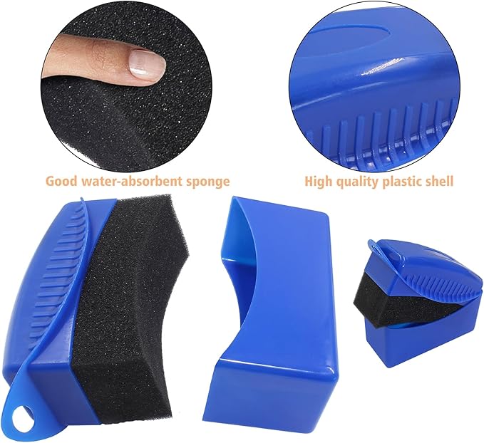 2Pcs Tire Dressing Applicators,Tire Shine Applicator Pads,Reusable Tire Dressing Sponge Pad Car Tire Applicator Pads with Lid for Car Glass, Painted Steel & Porcelain (Blue, Curved