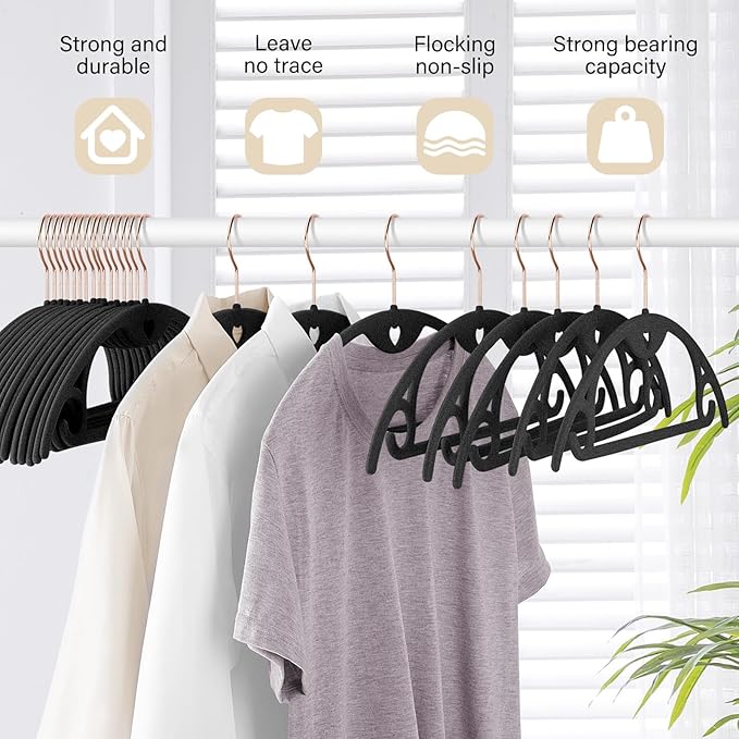 IEOKE Velvet Hangers 30 Pack: Felt Clothes Hangers Heavy Duty Shirt Sweater Hangers No Shoulder Bump Non Slip Slim Thin Coat Hangers for Closet - Black Grey/18 XL