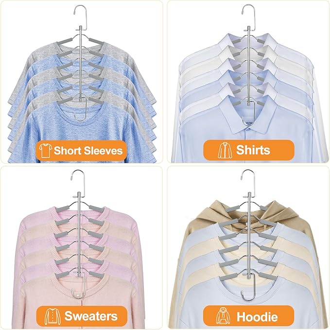 TOPIA HANGER Clothes Hanger Space Saving, 6 Tier Shirt Coat Hangers Space Saving No Bump Shoulder Hangers with No Slip Foam Padded Closet Organizers and Storage for Men and Women 2 Pack CT64G