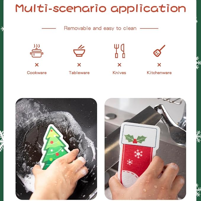Cartoon Christmas Kitchen Sponges Reusable, Dish Sponge for Washing Dishes,Heavy Duty Scrub Sponge,Double-Side Design, Durable & Long-Lasting with Hign Density Sponge,4pack (Christmas sponges)