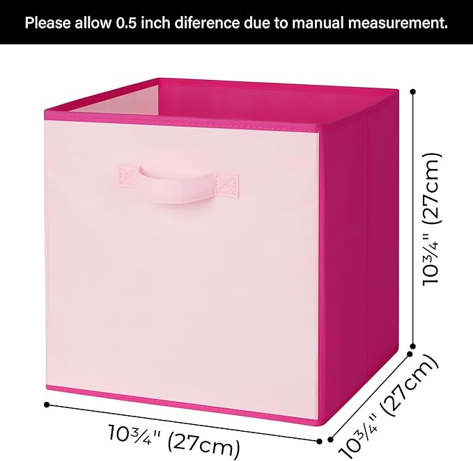 GRANNY SAYS Cube Cute Storage Bins, 11 Inch Storage Cube Organizer, Collapsible Fabric Storage Cubes with Handle, Decorative Cube Storage Organizer for Shelves, Closet, Pink, 6-Pack
