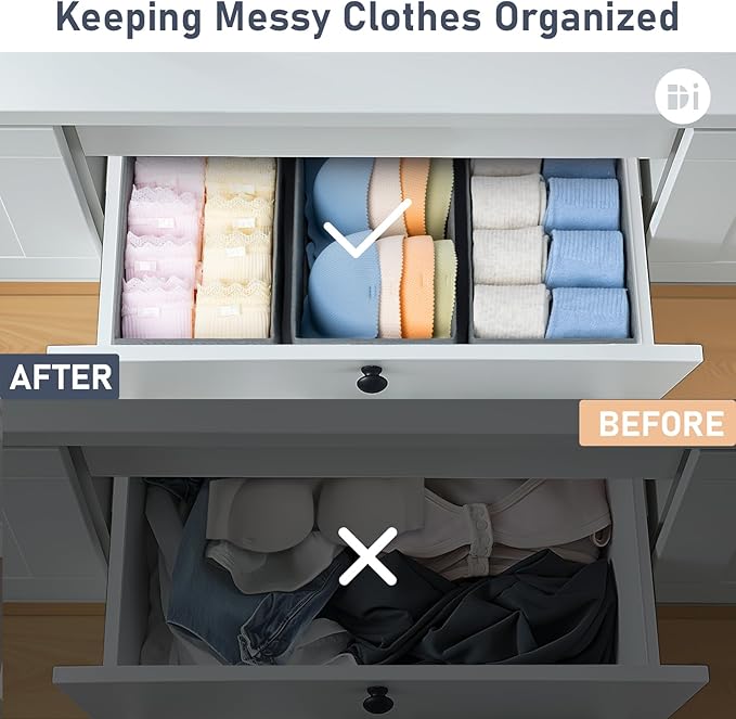 DIMJ Drawer Organizer Clothes - Underwear Organizer Small Sock Organizer Closet Organizers and Storage Box Dresser Drawer Dividers for Baby Clothes,Bra,Socks, Belt, Tie, Set of 9,Grey