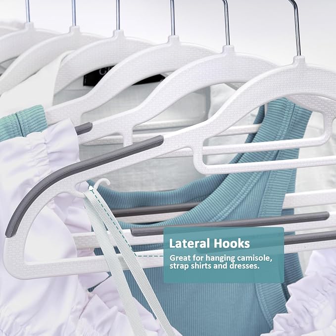 LMTrystFit 30-Pack Plastic Clothes Hangers, Space Saver, Non Slip, 360° Swivel Hook, 0.2 Inches Slim, Sturdy Heavy Duty Coat, Durable Hangers for Suits, White and Dark Gray