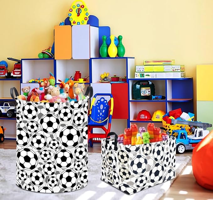 19.7" Football Laundry Basket,Kids Dirty Clothes Hamper,Waterproof Toys Storage Bin,Room Decor,Gift Baskets,Baby Nursery Hamper(Shadow Football)