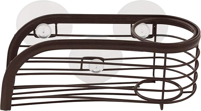 Spectrum Ashley Sink Sponge and Brush Holder with Suction Cups 2 in 1 Sink Caddy Bronze, No Rust Easy Mount Suction Cup Kitchen Sink Sponge and Brush Holder Hanging Wire Cradle Promotes Quick Drying