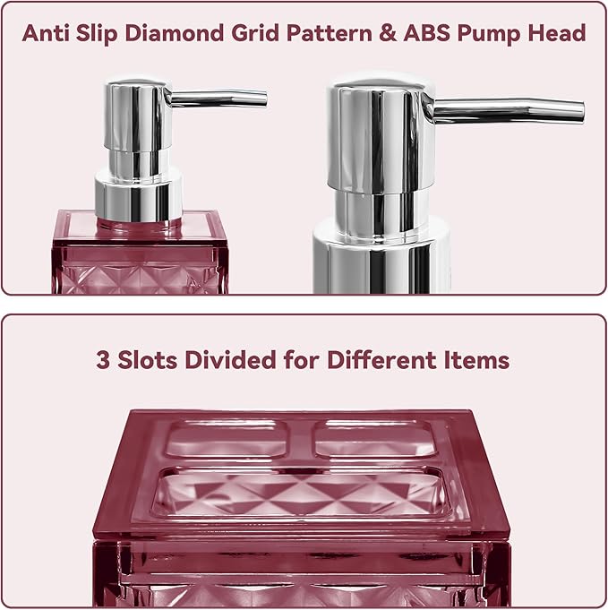 2PCS Burgundy Bathroom Accessories. Contain Soap Dispenser and Toothbrush Holder Set. Boho Bathroom Set for Blue Bathroom Décor