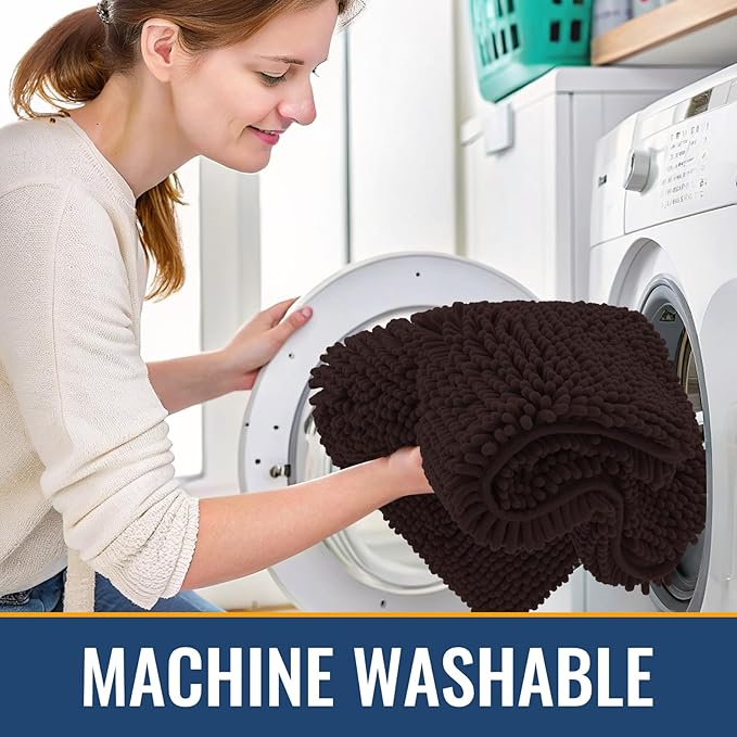 Arotive Bathroom Rugs 70x24, Extra Soft Absorbent Shaggy Chenille Bath Rugs, Machine Washable Rubber Backing Non-Slip Bath Mats for Bathroom Floor Tub and Shower, Home Decor Accessories, Brown