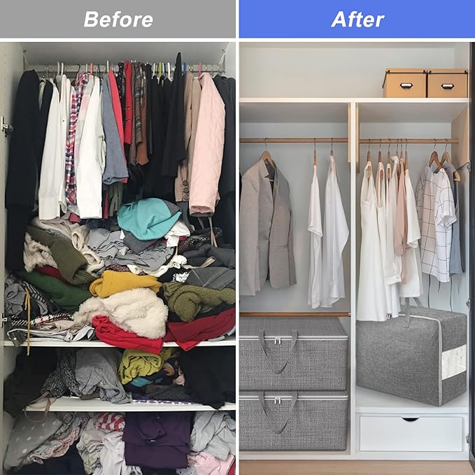 8Pack 105L Extra Large Storage Bags, Folding Moving Comforter Blanket Storage Bags Closet Organizers and Storage Containers for Clothes with Strong Handles&Zippers Clear Window for Bedding Pillow Grey