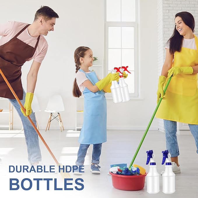 Zubebe 24 Pack 32 oz Plastic Spray Bottle Bulk Empty Leakproof Heavy Duty Spray Bottles for Cleaning Supplies Mist Bottles with Label and Adjustable Nozzle for Plant(Red and White,Clear Scale)