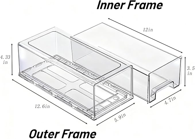 2 Pack Stackable Storage Drawers, Plastic Clear Organizer Bins with Handles for Undersink, Kitchen Cabinet, Fridge, Closet, Pantry, Office, Bathroom