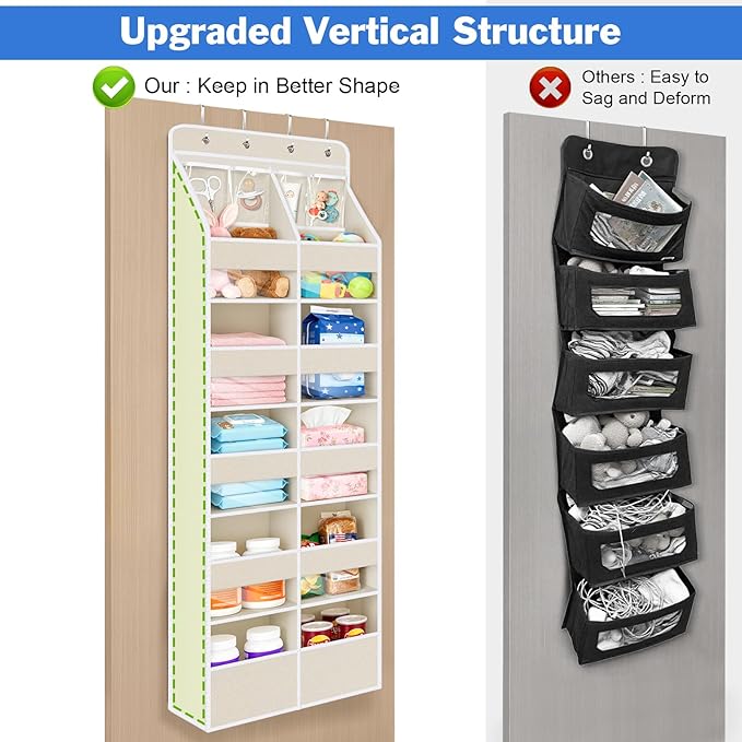 Univivi 6-Shelf Over Door Hanging Organizer Fabric Door Storage with 10 Large Pockets and 4 Small PVC Pockets Closet Cabinet Wall Mount Hanging Storage Organizers for Baby Nursery (Beige Pattern)