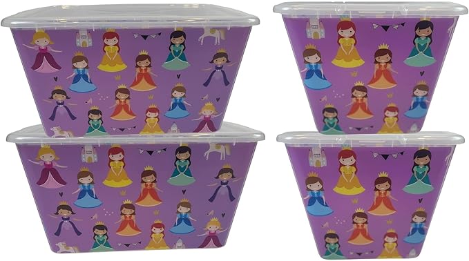 Storage Totes with Lids - Made in USA 14.5-Gallon (58-Quart) 4-Pack Storage Bins with Lids Plastic Storage Containers Large Storage Boxes for Organizer Princess/Clear Lid