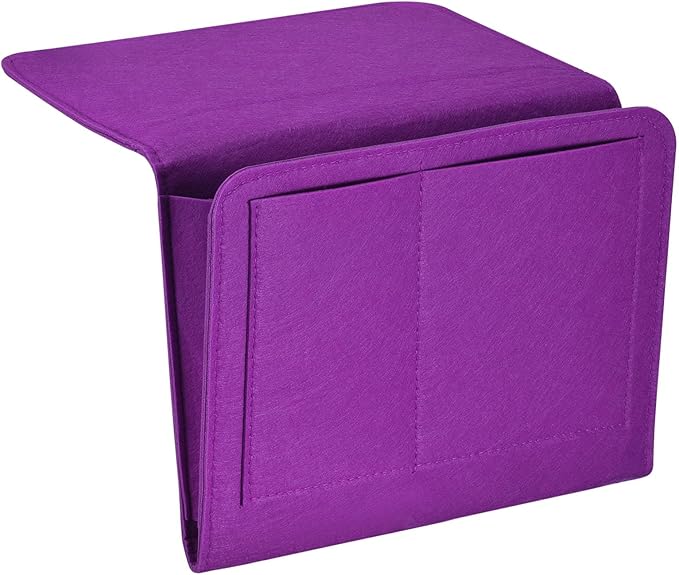 PATIKIL 11in Bedside Caddy, Bed Caddy Bedside Organizer Hanging 5 Pocket Soft Felt Bed Pockets Bedside Storage Organizer Remote Control Holder for Bedroom Phones Glasses, Purple