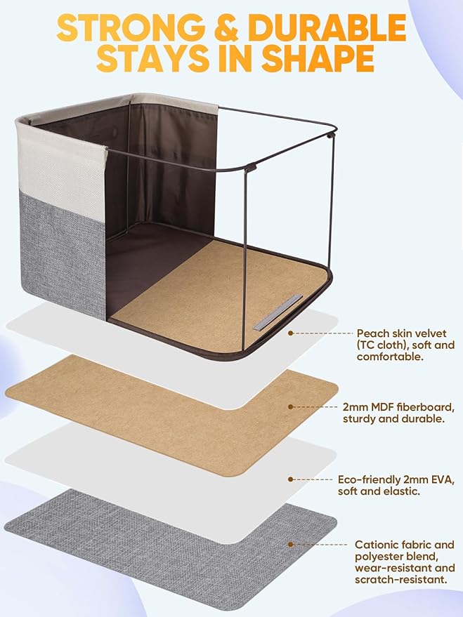 BALEINE 4 Pack Fabric Storage Bins for Shelves, Linen Storage Baskets for Organizing, Decorative Closet Bins for Clothes, Home (Grey, 15"x11"x9.5")