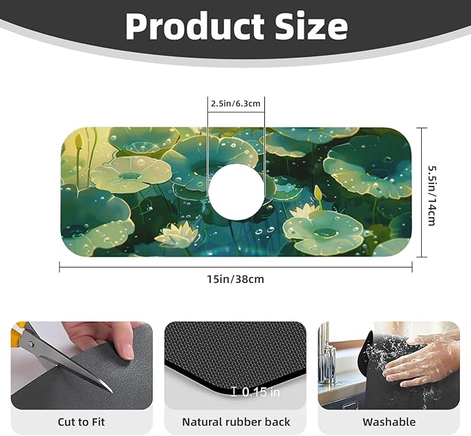 Faucet Draining Mat For Kitchen Sink, Green Lotus Leaves Diatom Mud Absorbent Drain Pad For Bathroom Kitchen Sink Splash Guard Drying Mat