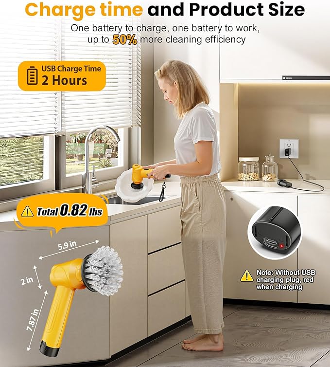 qimedo 5000mAh Battery Electric Spin Scrubber Q4, Handheld Scrubber for Cleaning with Display, Power Dish Scrubber with 5 Heads, Shower Cordless Cleaning Brush Gifts for Mom