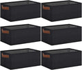 GhvyenntteS Small Fabric Storage Bins 6 Pack, 11.8" x 7.87" x 5.11" Storage Basket with Leather Handles, Closet Storage Bins for Shelves, Storage Baskets for Shelves, DVD Storage (Black)