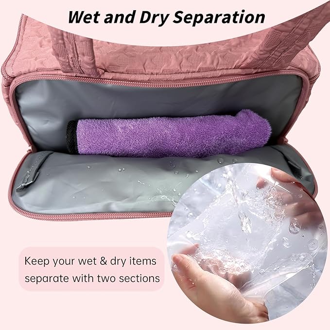 SUNRISING Travel Toiletry Bag, Lightweight Large Wide-open Travel Bag for Women, Puffy Cosmetic Makeup Bag Organizer with Handle for Accessories Essentials Toiletries - Pink