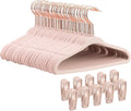14 Inch Velvet Kids Hangers - 50 Pack Durable & Non-Slip Closet Organizers for Big Kids & School-Age Children, 0.2" Ultra Slim Space-Saving Design with 10 Clips Hanger - Pink