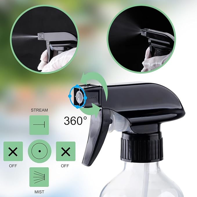Plastic Spray Bottles Clear and Brown Refillable Container Empty Spray Bottle 10oz/300ml Adjustable Head Sprayer and Stream for Cleaning Products, Plants, Pet, Hair