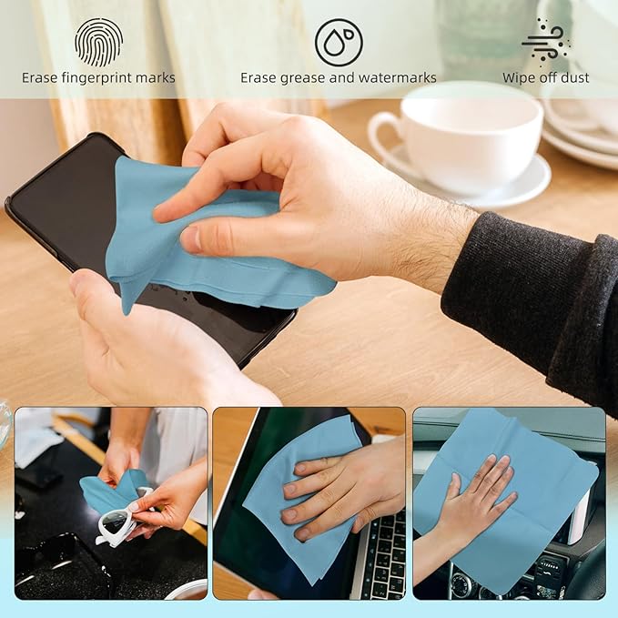 Suede Eyeglass Cloth 15.8 X 15.8 Inches Extra Large Cleaning Cloth Washable, Durable, Ultra-Fine High-Tech Quality Material for Eyeglasses, Lenses, Electronics and Screens, Car Mirrors Blue