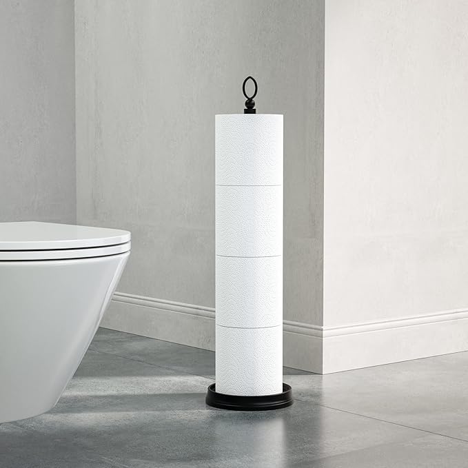 ROLABAM Toilet Paper Holder Stand with Reserve Function, Free Standing Toilet Paper Holder for Bathroom, Space Toilet 4 Rolls Toilet Paper Storage 22.5" Height (2 Pack, Matte Black)