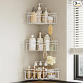 White Shower Caddy Corner, 3-Pack Adhesive Shower Shelves for Inside Shower, Rustproof Bathroom Organizer Corner with Built-in Hooks, No Drilling Bathroom Storage for Bath Accessories