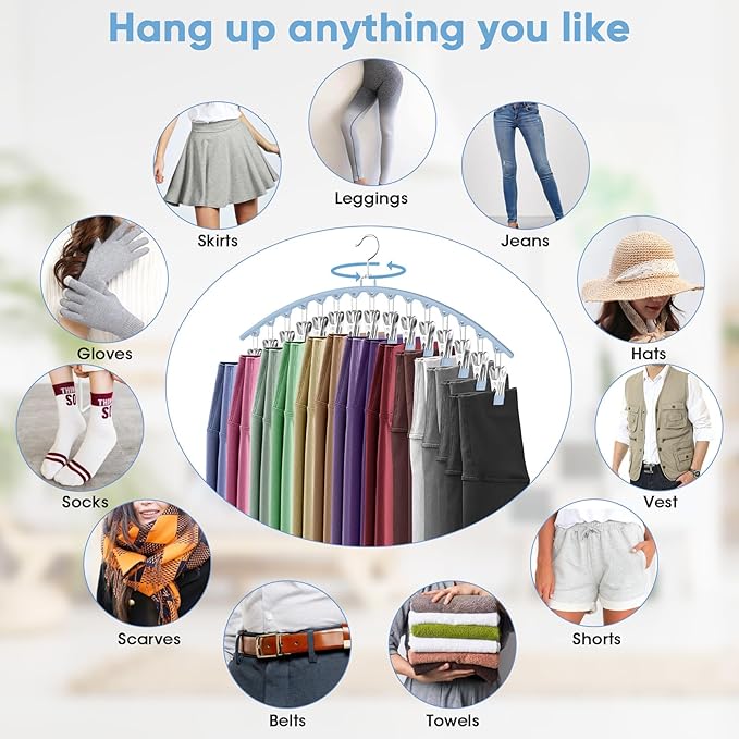 6 Pack Legging Organizer for Closet Hanging, Pants Hangers with Clips Holds 95 Leggings, Shorts, Skirts, Jeans, Hats, Pants Hangers Space Saving Clothes Racks Closet Organizers and Storage, Blue