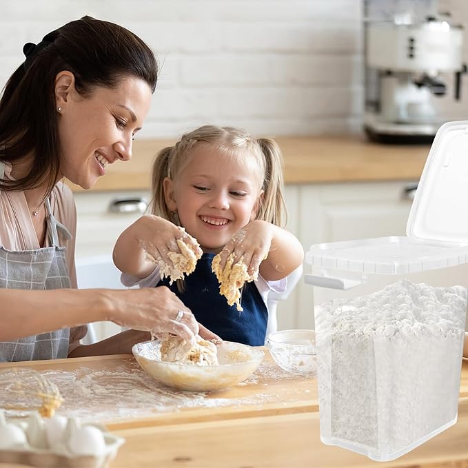 Tight-Lock Rice Container 10-15 Lbs - Airtight Flour Container with Scoop - Food-Grade Plastic Food Storage Container for Cereal, Sugar - Dry Food Dispenser for Kitchen, Pantry Organizers and Storage