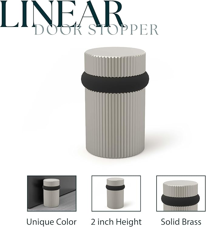 Mega Handles Linear Floor Door Stopper, Quickly Installed Wall Protector, Wall Protectors from Door Knobs, Floor Door Stop with Mounting Hardware Included - Satin Nickel - 2 Inch