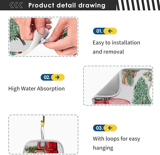 Sink Faucet Absorbing Mat Kitchen Sink Splash Guard Splash Faucet Drip Catcher for Bar RV Bathroom 2PCS 14.9x5.5in Watercolor Christmas Trees and Trucks Box