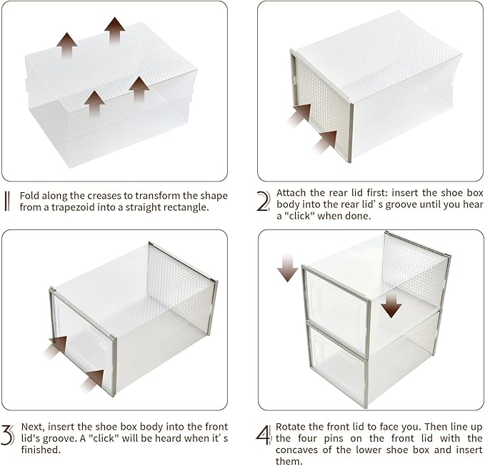 Shoe Storage Boxes, Stack Without Toppling Modular storage boxes combine freely for use in closets, under beds, hallways, and entryways. Space-saving. (Transparent, 6 Pack)