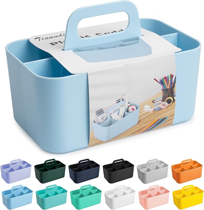 Tiawudi Multipurpose Caddy Organizer, Plastic Caddy with Handle, Stackable Desk Organizer for Stationery, Marker and Pencil, Office Supplies Organizer, Dorm Caddy