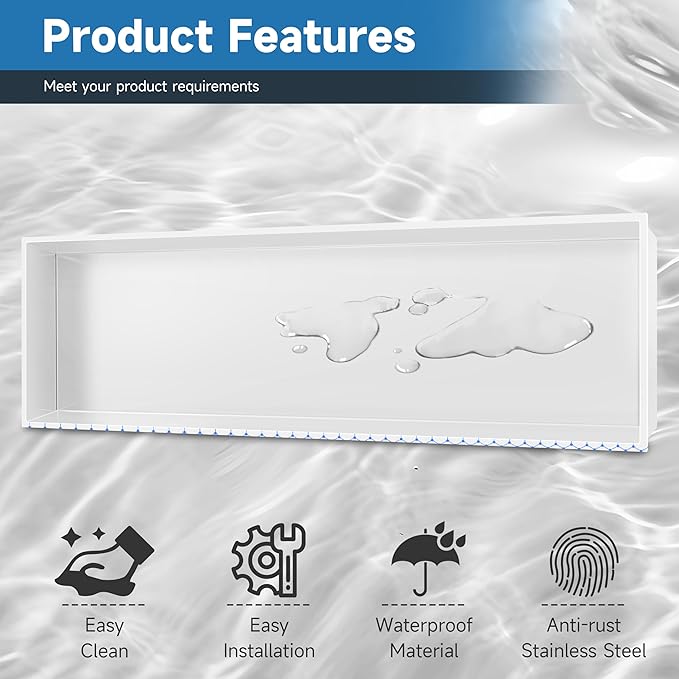 BATHFINESSE Shower Niche, 37" X 13" White Niche for Shower Wall, Bathroom Shower Niche Insert Tile Ready Over Mount Installation no Tile Needed, Livingroom