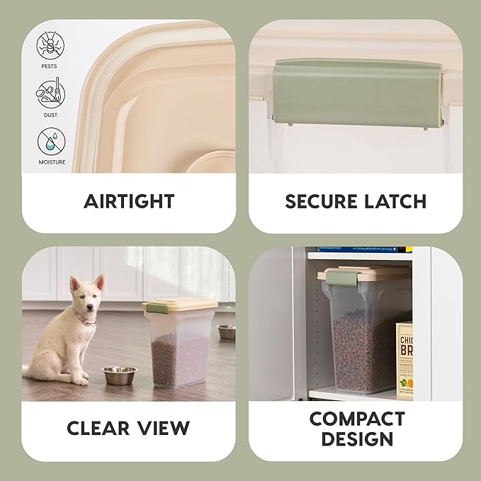 IRIS USA 13 Lbs / 15 Qt WeatherPro Airtight Pet Food Storage Container, for Dog Cat Bird and Other Pet Food Storage Bin, Pet Supplies, Keep Fresh, BPA Free, Clear/Almond
