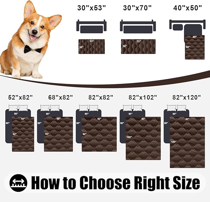 Smiry Waterproof Dog Bed Cover Blanket, Soft Reversible Pet Blanket, Washable Leakproof Cats Dogs Couch Cover for Sofa, Couch, Furniture, Plaid (30x53 Inch, Chocolate/Dark Grey)