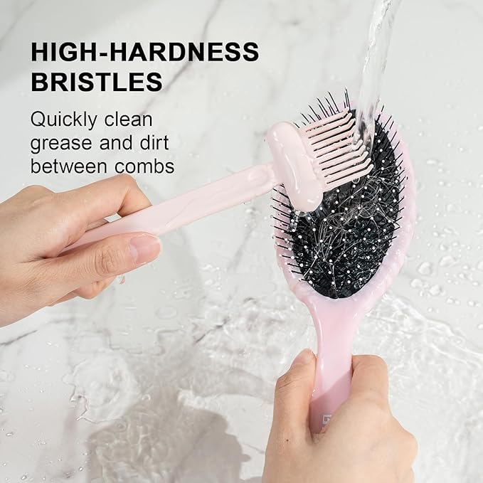 RHOS 2-in-1 Hair Brush Cleaner and Remover Tool - Comb for Removing Hair and Dust, Suitable for Home and Salon Use (1 Pack - Pink)