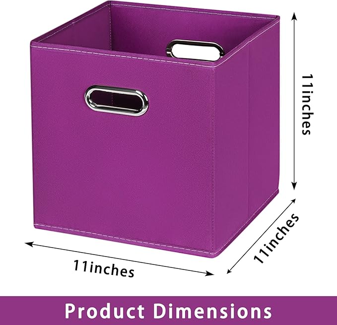 Fabric storage bins Cubes, Fabric Cube Organizer with Handle, Foldable Cube Bins for Cloth or Accessary Storage, 11x11x11, Set of 6, (Purple)