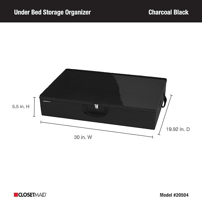 ClosetMaid 20504 Foldable Underbed Storage Bag with Handles, Zipper Closure and Clear Window for Sweaters, Shoes, Blankets with Charcoal Black Finish