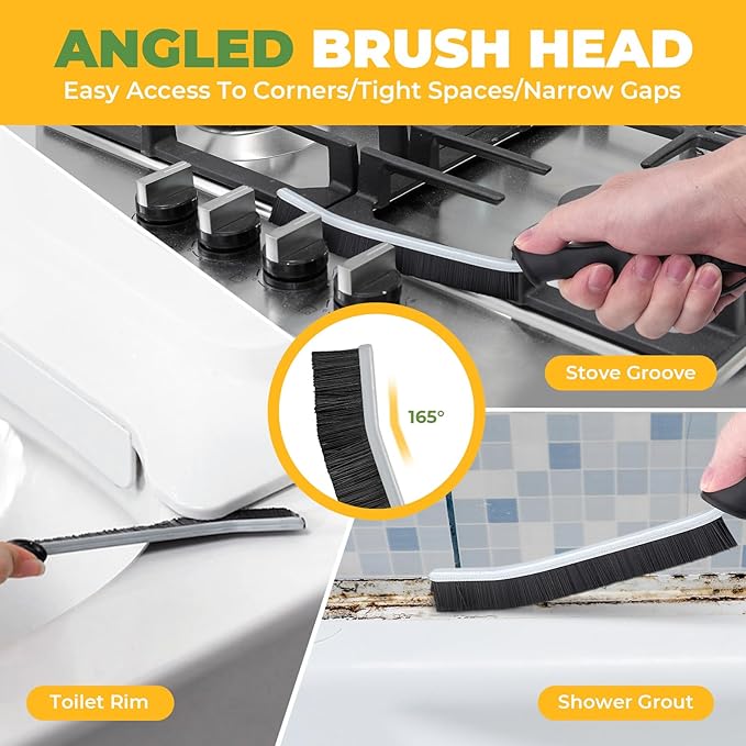 Cleaning Brush - 3 Pcs Hard Bristle Crevice Cleaning Brush, Grout Brush, Scrub Brush Cleaning Supplies, Gap Cleaning Tools for Bathroom Kitchen Toilet Window Track (3, Black)