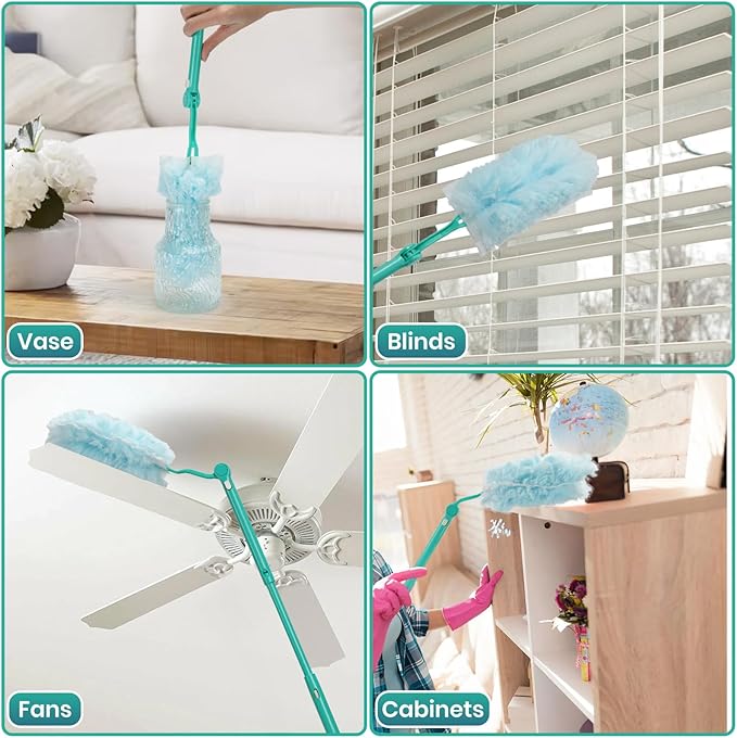 360° Heavy Duty Duster Kit with Extension Handle and 30 Count Static Duster Refills for Cleaning Electronics, Furniture, Blinds, Ceiling Fans