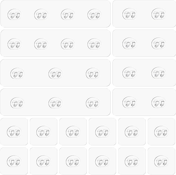 Novabright 40 Pack Shower Caddy Adhesive Replacement Transparent Strong Adhesive Hooks No Drilling Waterproof Strips for Kitchen Racks Soap Holder Bathroom Storage Shelves Corner Shelf Basket, 4 Sizes