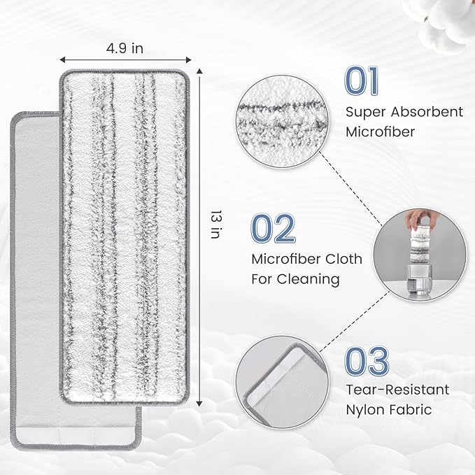 Flat Mop Head Replacement Pads Compatible with Joy-MOOP Mop and Bucket Set, Reusable Washable Squeeze Microfiber Mop Refills for Oshang Bosheng Mop - 13" X 4.9", Grey/Stripe