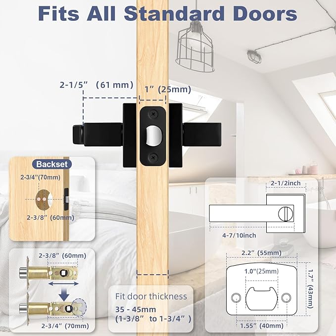 Estmoon 4 Pack Black Door Handles - Interior Door Knobs with Lock for Bedrooms, Keyless Privacy Door Levers, Heavy Duty Zinc Alloy 2.07 lb Door Lever Set for Bedrooms Bathrooms