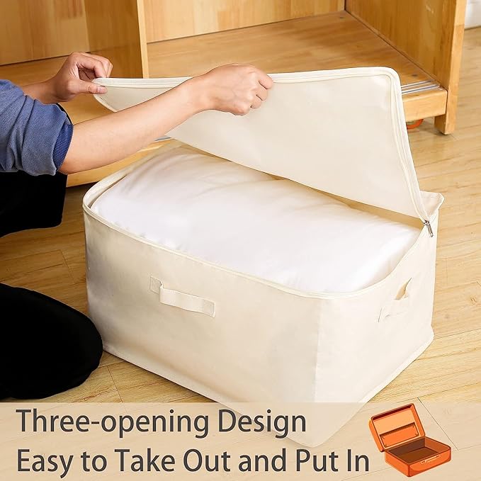 Canvas Comforters Bags Closet Organizers and Storage for Quilts Clothes Organization Containers Bins with Sturdy Zipper, Clear Window 75L for Sweaters Blankets Storage Bedroom Collapsible 6Pack