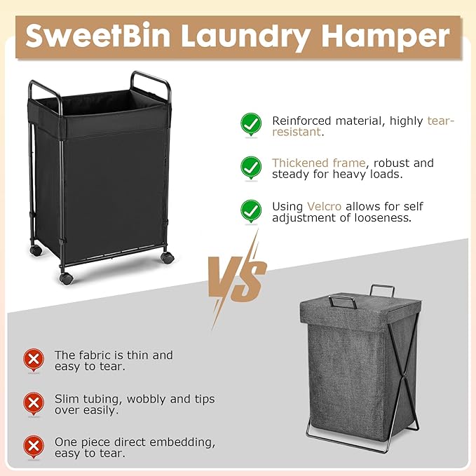 90L Laundry Hamper with Wheels, Rolling Laundry Sorter cart with Metal Frame and Removable Liner, Dirty Clothes Hampers for Bedroom, Laundry Room, Bathroom