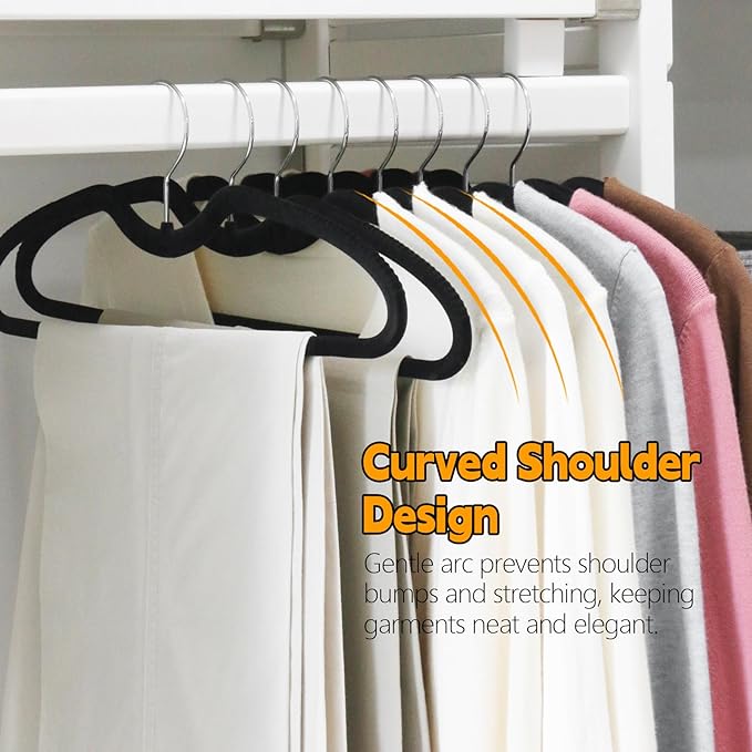 30 Pack Velvet Hangers, Short Neck Non Slip Slim Hangers with 360° Swivel Hook, Space Saving Clothes Hangers for Shirts, Dresses, Sweaters, Black