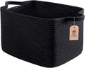 Goodpick Woven Storage Baskets for Organizing, Cotton Rope Organizer for Living Room Bedroom, Black Laundry Basket with Handles, Stylish Gift Baskets for Baby Boys, 13"x10"x9"